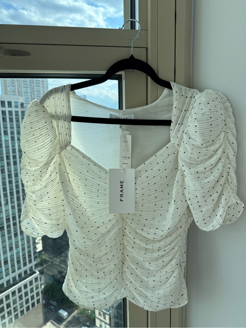 NWT FRAME Off-White Polka Dot Ruched Top - Size M